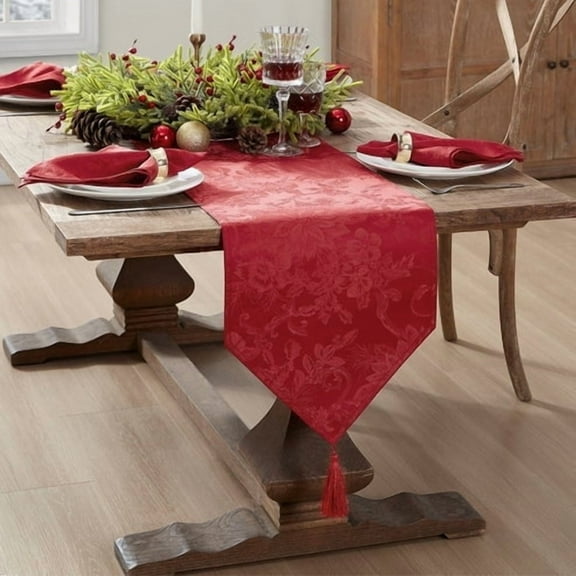 Elrene Home Fashions Poinsettia Elegance Jacquard Holiday Table Runner, 13x70