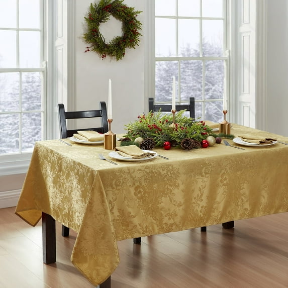 Elrene Home Fashions Poinsettia Elegance Jacquard Holiday Tablecloth, 52x52