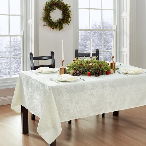 Elrene Home Fashions Poinsettia Elegance Jacquard Holiday Tablecloth, Ivory, 52" x 70" Rectangle