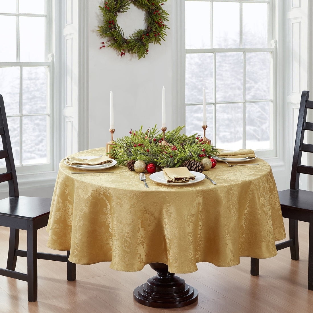 Elrene Home Fashions Poinsettia Elegance Jacquard Holiday Table Runner 13 X 70 Gold - View #6