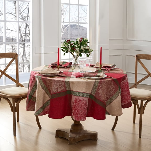 Threadmade Prestige Poinsettia Jacquard Oval Tablecloth, Multicolor - 60"W x 84"L Oval