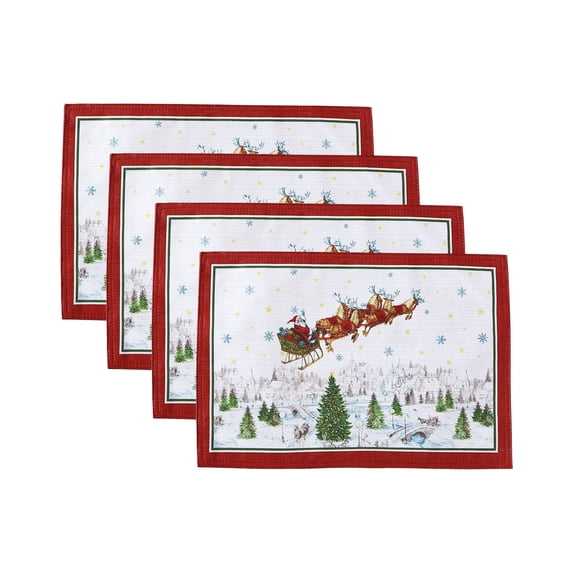 Elrene Home Fashions Santa’s Snowy Sleighride Placemat, Set of 4, Multi, 13" x 19"