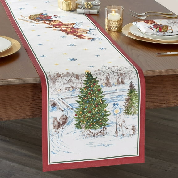 Elrene Home Fashions Santa’s Snowy Sleighride Table Runner, 13"x70", Multi