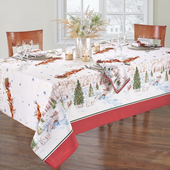 Elrene Home Fashions Santa’s Snowy Sleighride Tablecloth, Multi, 60" x 144" Rectangle