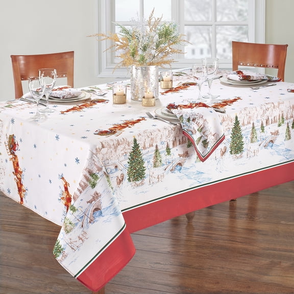 Elrene Home Fashions Santa’s Snowy Sleighride Tablecloth, Multi, 60" x 84" Rectangle