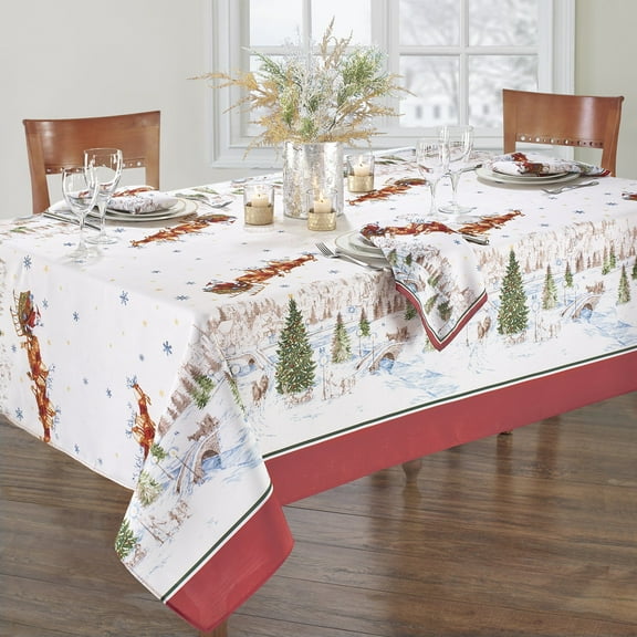 Elrene Home Fashions Santa’s Snowy Sleighride Tablecloth, 60"x84" Oblong, Multi