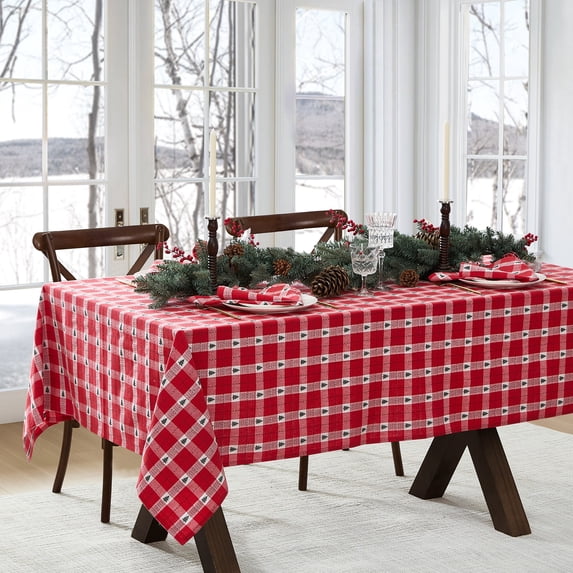 Elrene Home Fashions Sherwood Tree Dobby Cotton Rectangle Tablecloth, Red, 60" x 102" Rectangle