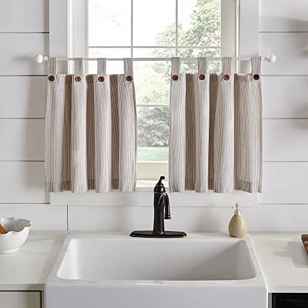 Beige Linen Button Tab Top Kitchen Tier Curtains, 30" x 24"