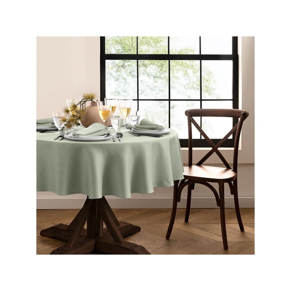 Elrene Laurel Solid Texture Water and Stain Resistant Tablecloth 70" Round - Sage