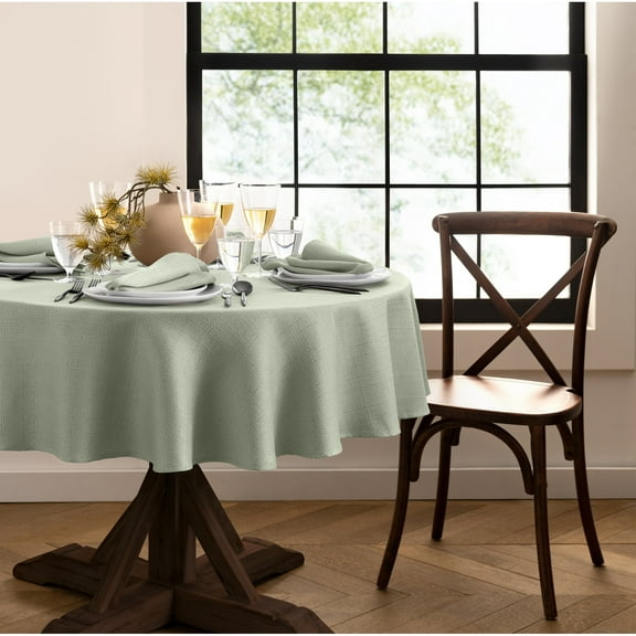 Elrene Laurel Solid Texture Water and Stain Resistant Tablecloth 90" Round - Sage