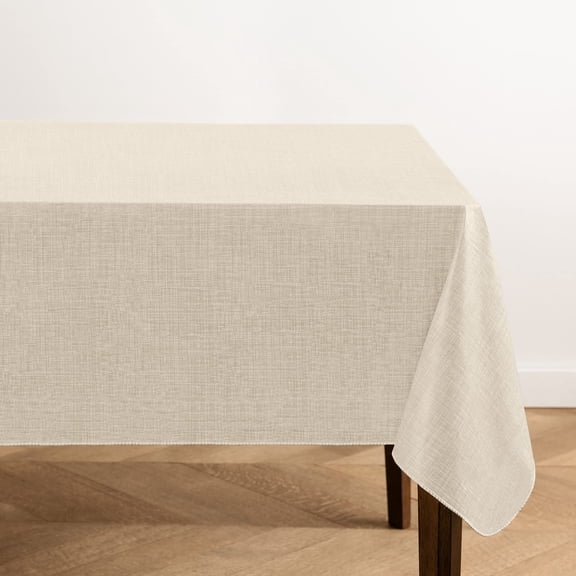 Elrene Monterey Linen Texture Vinyl Indoor/Outdoor Tablecloth 60x102 - Ivory