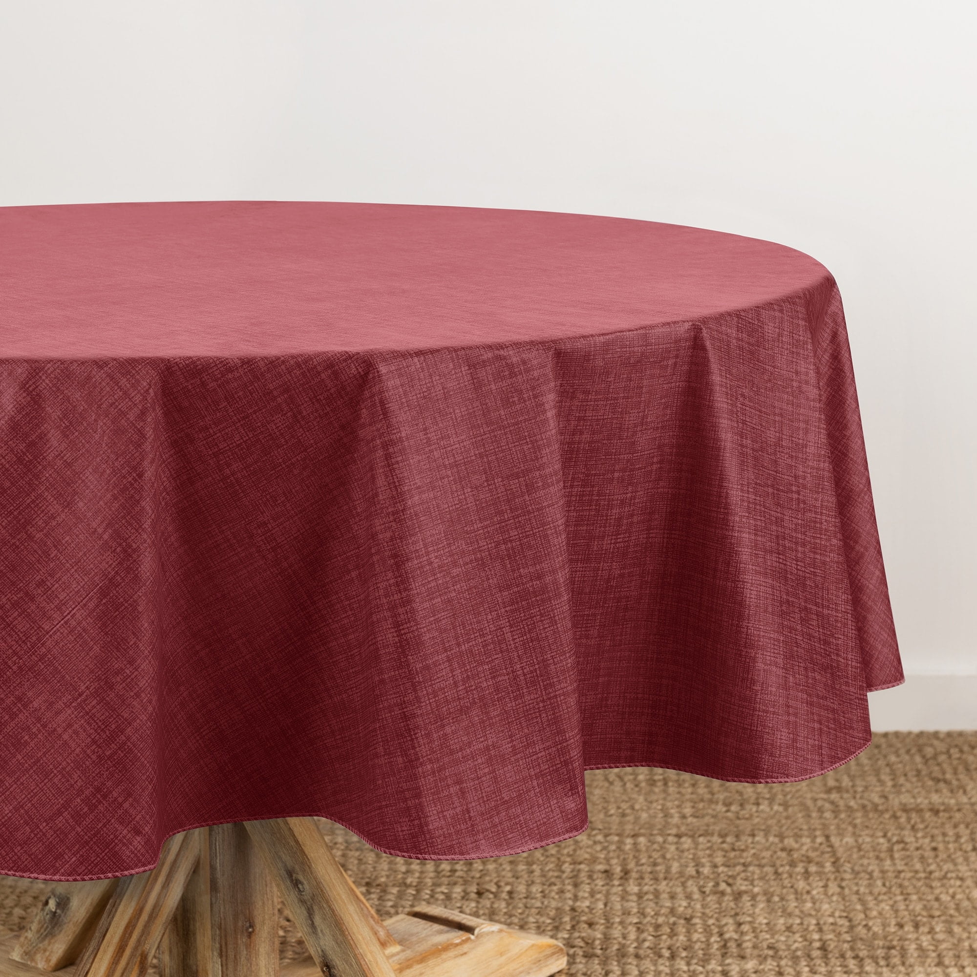 Monterey Brick Red Vinyl Oval Tablecloth with Flannel Backing