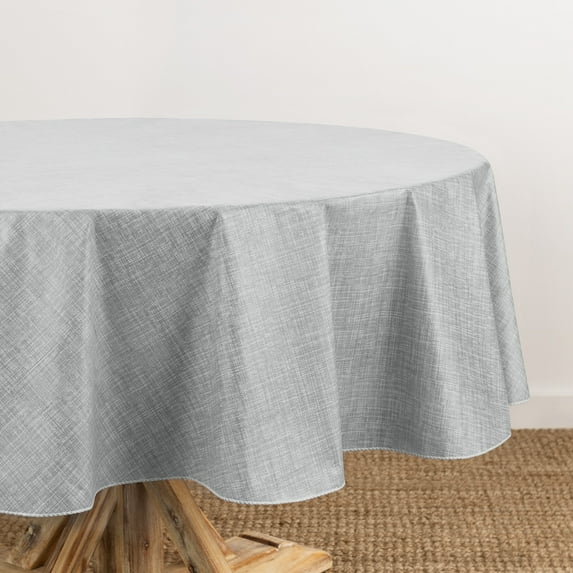 Elrene Monterey Linen Texture Vinyl Indoor/Outdoor Tablecloth 60x84 Oval - Gray