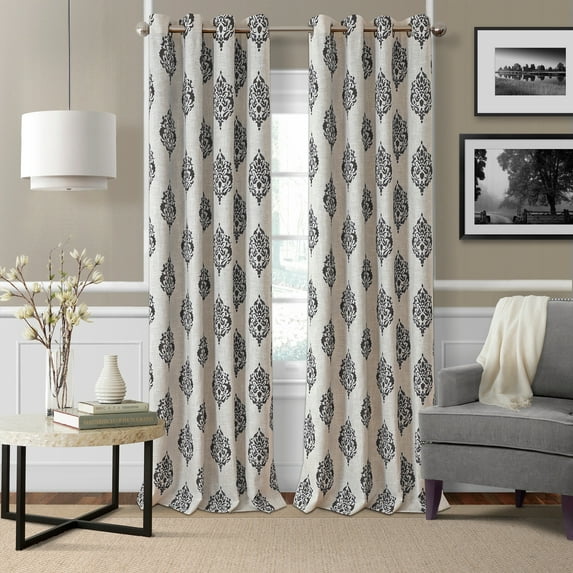 Elrene Navara Medallion Room Darkening Window Curtain Black 52" W X 95" L 95 Inches