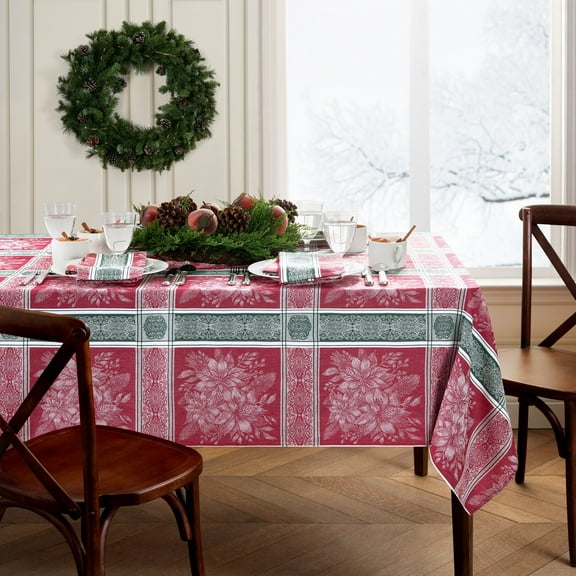 Elrene Poinsettia Plaid Jacquard Tablecloth 60x120