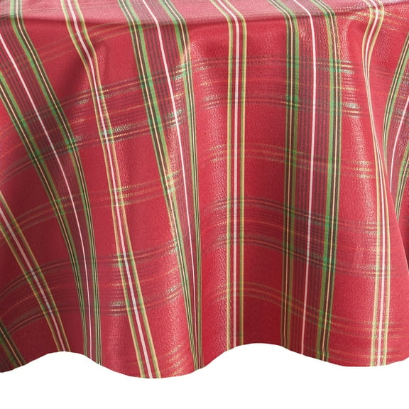 Elrene Shimmering Plaid Holiday Christmas Tablecloth 70" Round Round