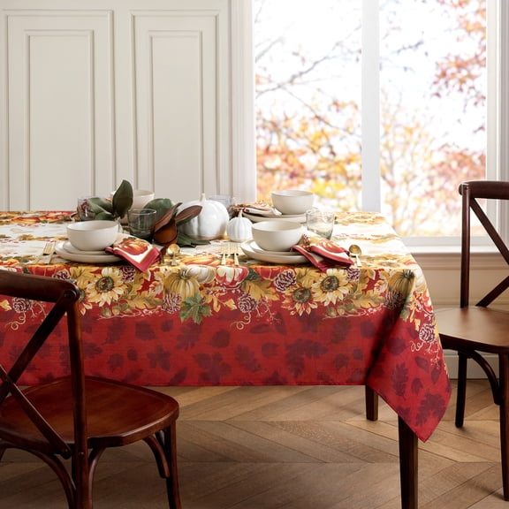 Elrene Home Fashions Swaying Leaves Bordered Fall Tablecloth, Multicolor, 60" x 102" Rectangle