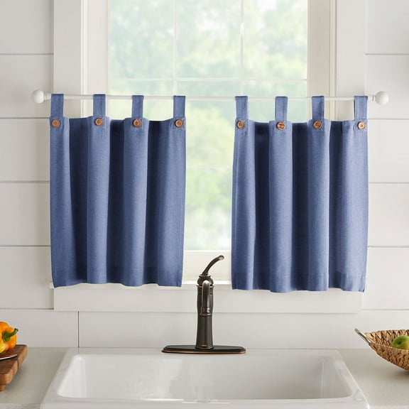 Elrene Tucker Solid Button Kitchen Curtain Tier Set Blue 30"x36"