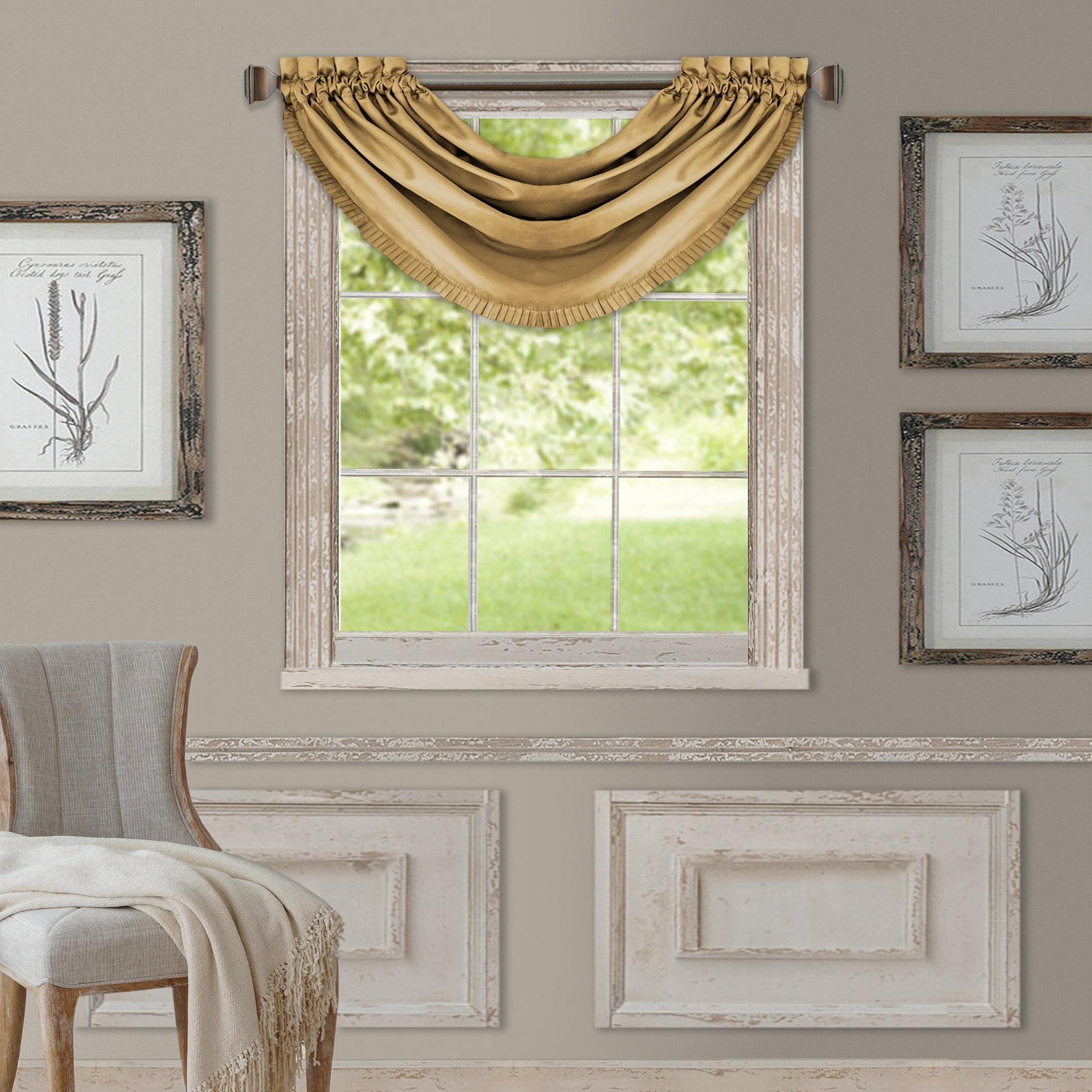 Gold Faux Silk Waterfall Rod Pocket Window Valance