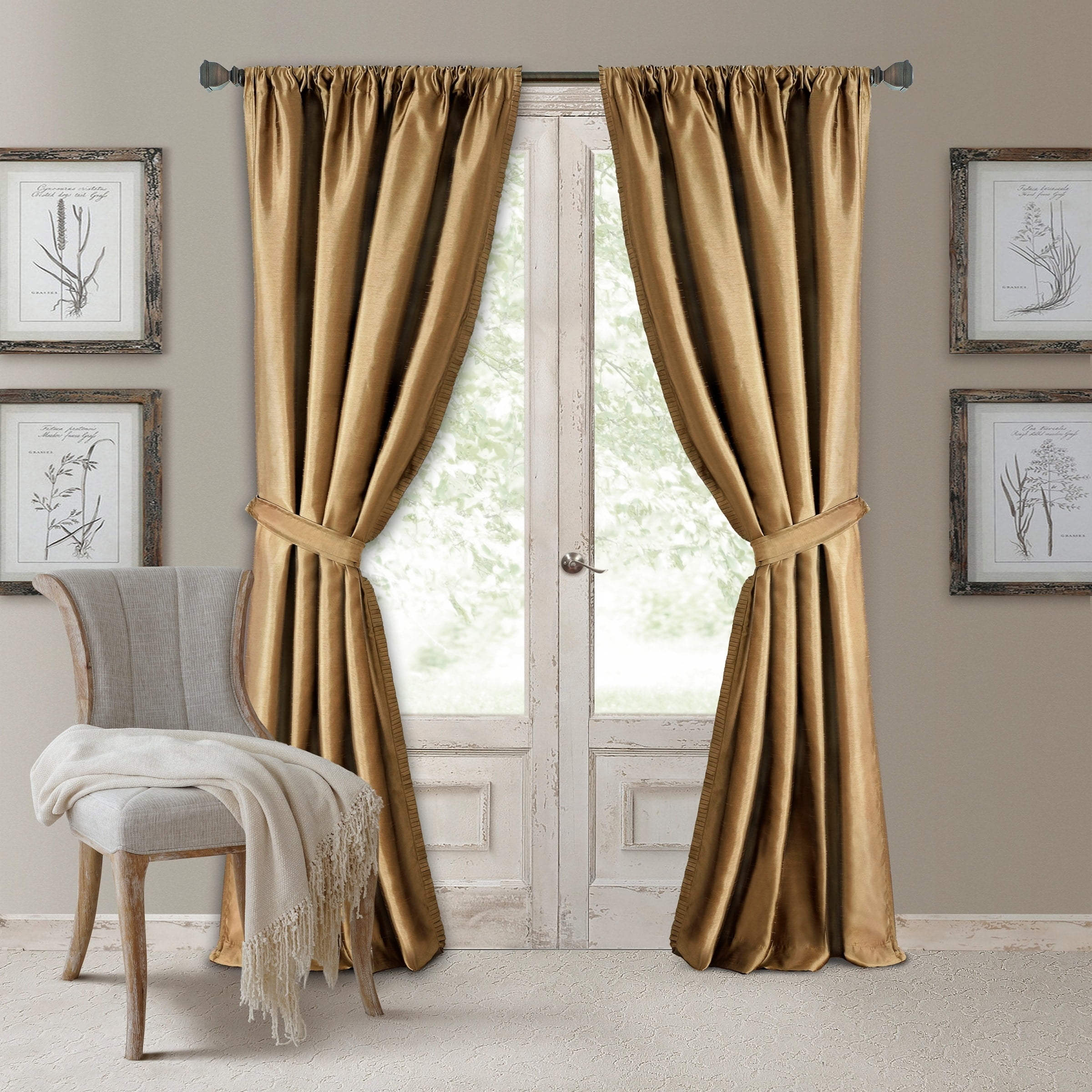 Gold Faux Silk Blackout Pleated Curtain Panel 52" W x 95" L