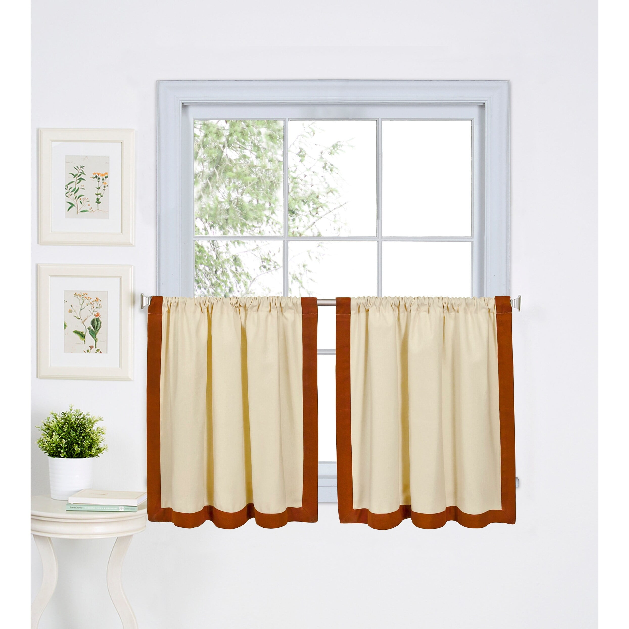 Spice Border Cream Cotton Rod Pocket Kitchen Tier Curtains - Set of 2