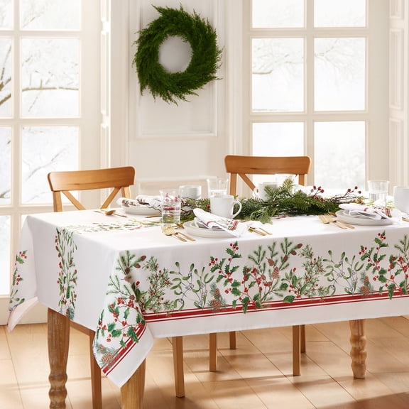 Elrene Winter Holiday Berry Fabric Tablecloth 60x102