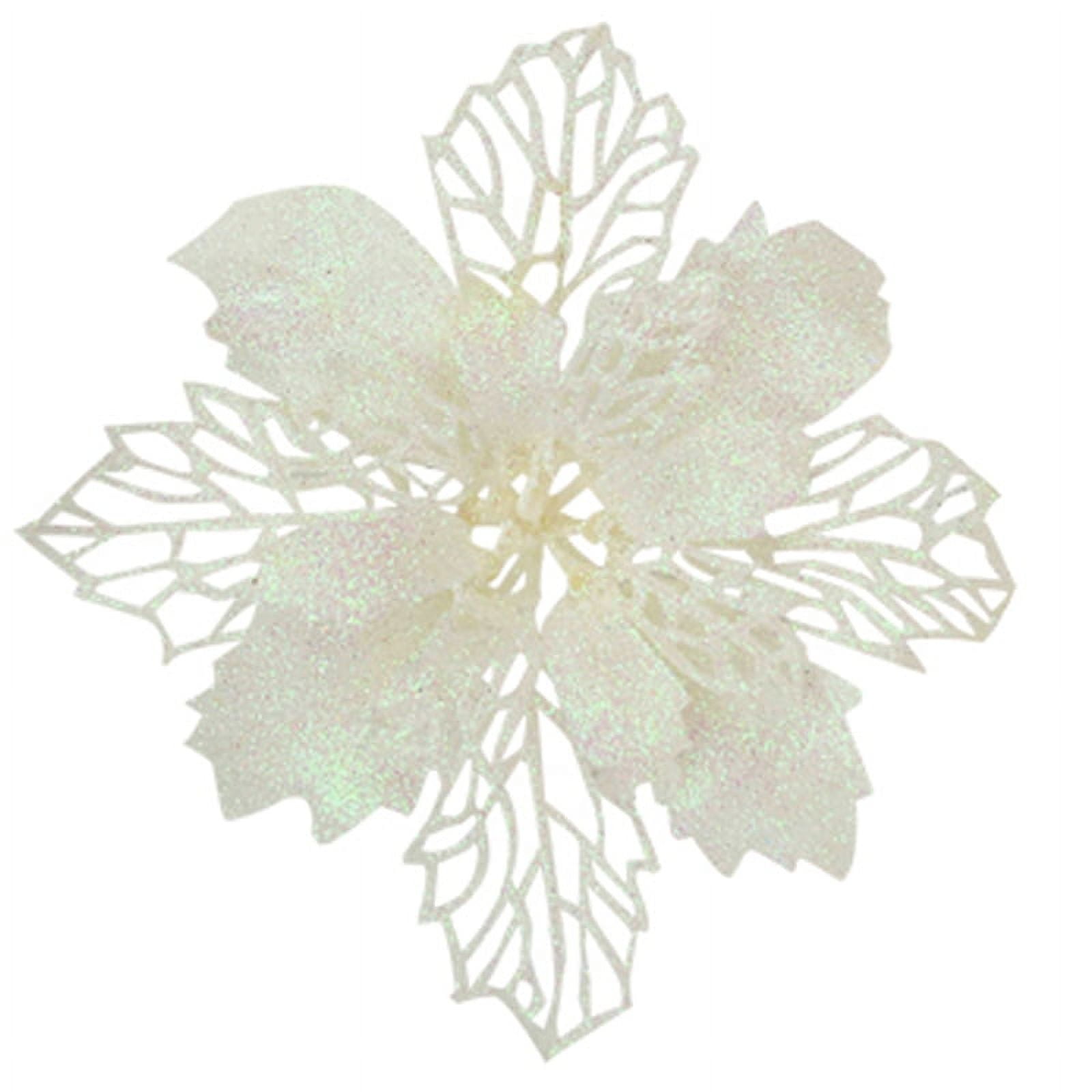 Elroy 10pcs Christmas Glittering White Gold Flowers,Artificial Flowers