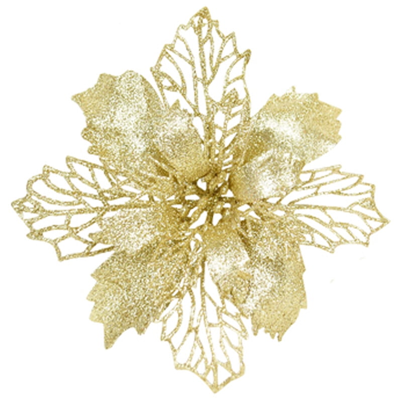 Elroy 10pcs Christmas Glittering White Gold Flowers,Artificial Flowers