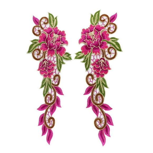 Elroy 2pcs Embroidery Iron-on Patch, Rose Flowers Pattern Fabric Sticker, Sew-on Patch DIY Decoration Stickers for Garment, T-Shirt, Jeans Size 25 * 37cm