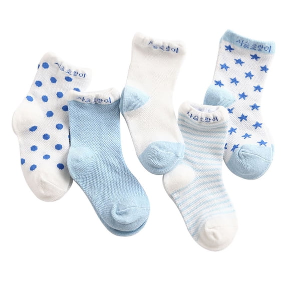 Elroy 5 Pairs Baby Socks Summer Thin Printed Newborn Warm Breathable Elastic Cotton Socks