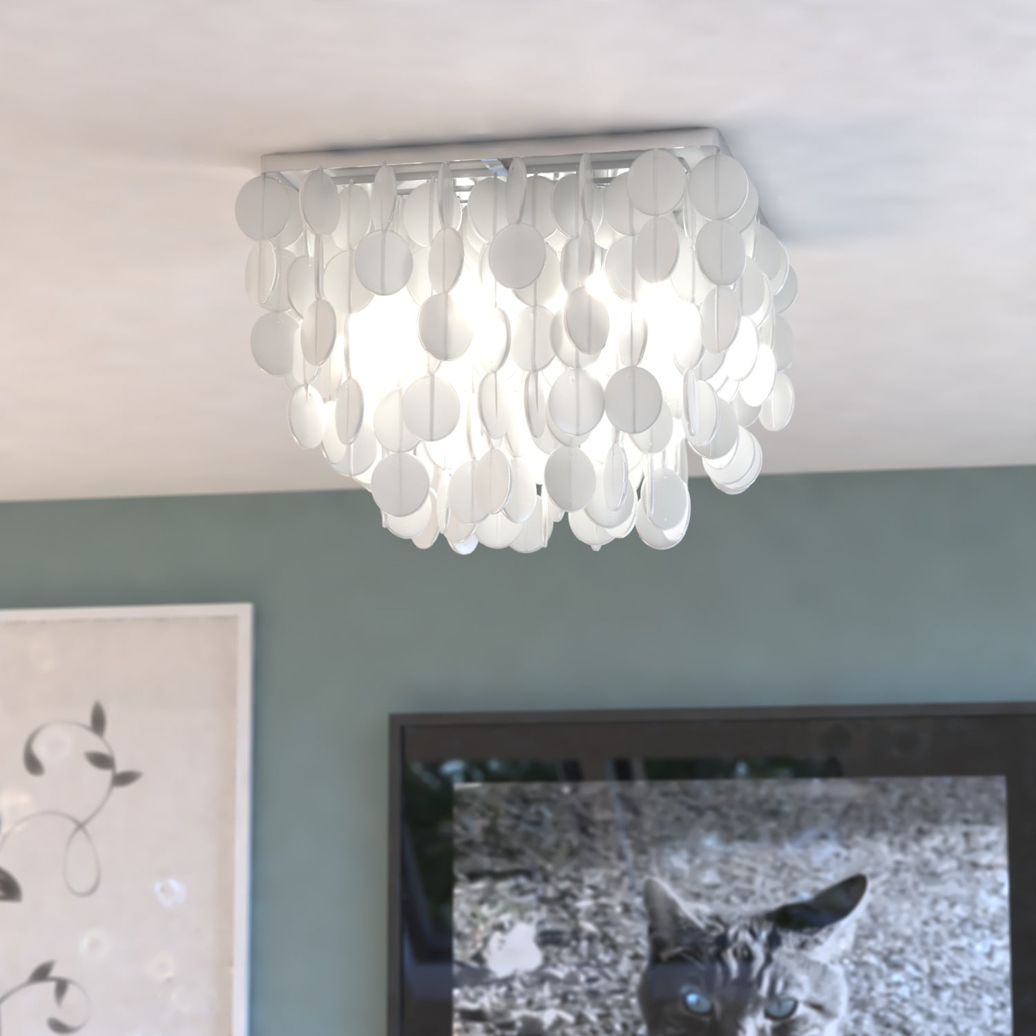Elsa 16" Satin Nickel and Glass Flush Mount Ceiling Light