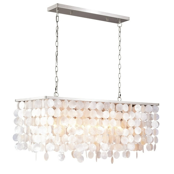 Elsa 5L Nickel Coastal Capiz Shell Linear Chandelier Island Pendant Light Fixture