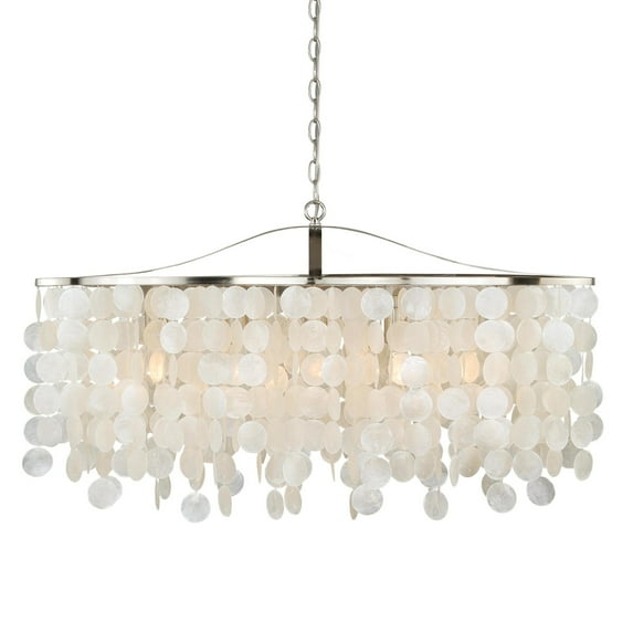 Elsa 5L Nickel Coastal Capiz Shell Linear Chandelier Island Pendant Light Fixture