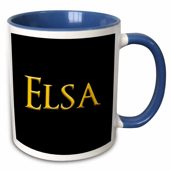 3drose, Elsa Accepted Well Known Female Name in the Usa. Yellow, Black, 15oz Two-tone Blue Mug