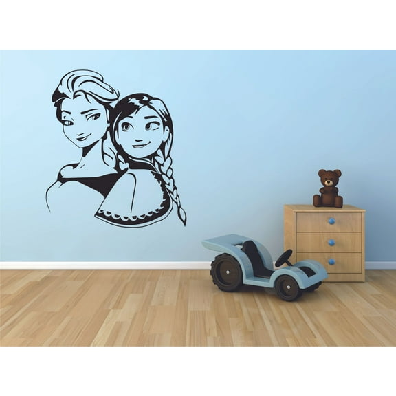 Elsa and Anna Frozen Sisters Let It Go Disney Cartoon Wall Sticker Art Decal for Girls Boys Kids Room Bedroom Nursery Kindergarten House Fun Home Decor Wall Art Vinyl Decoration Size (10x8 inch)