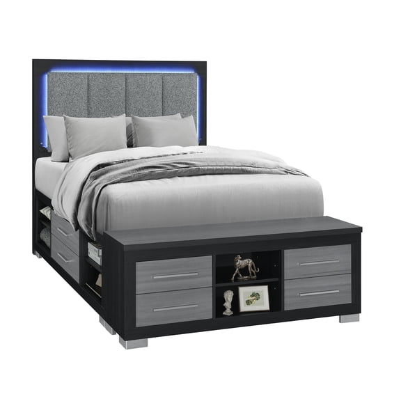 Elsa Black and Grey Storage and LED Queen Bed