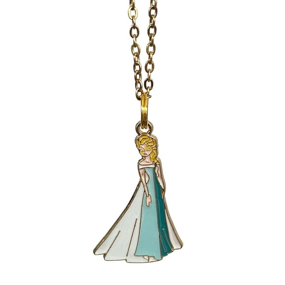 Elsa Cartoon Necklace Enamel Finish Metal Princess Pendant in Velvet Jewelry Bag