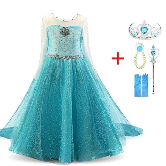 Elsa Costume, Frozen Toddler Girl, Blue Princess Dress, Girl Costume Cosplay, Outfit, Dress with Cape, Dress with accessories