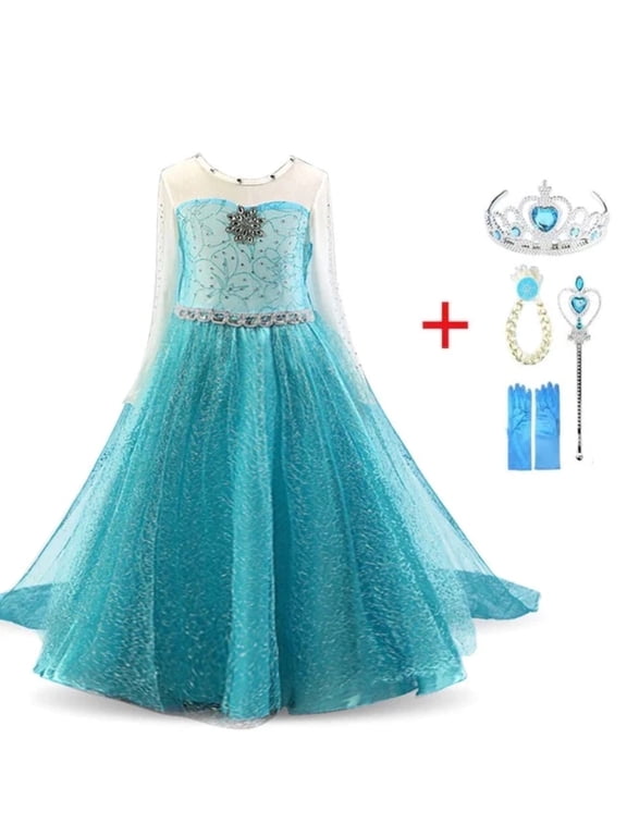 Elsa Costume, Frozen Toddler Girl, Blue Princess Dress, Girl Costume Cosplay, Outfit, Dress with Cape, Dress with accessories