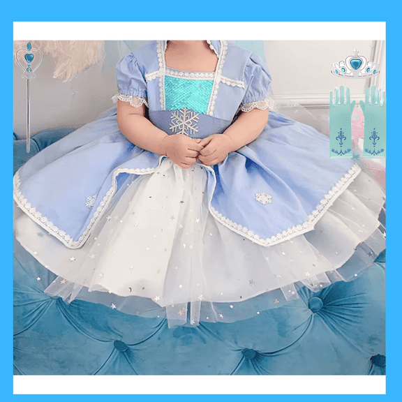 Elsa Dress for Toddlers (18M-2T) with Cape, Wand, Crown & Tiara