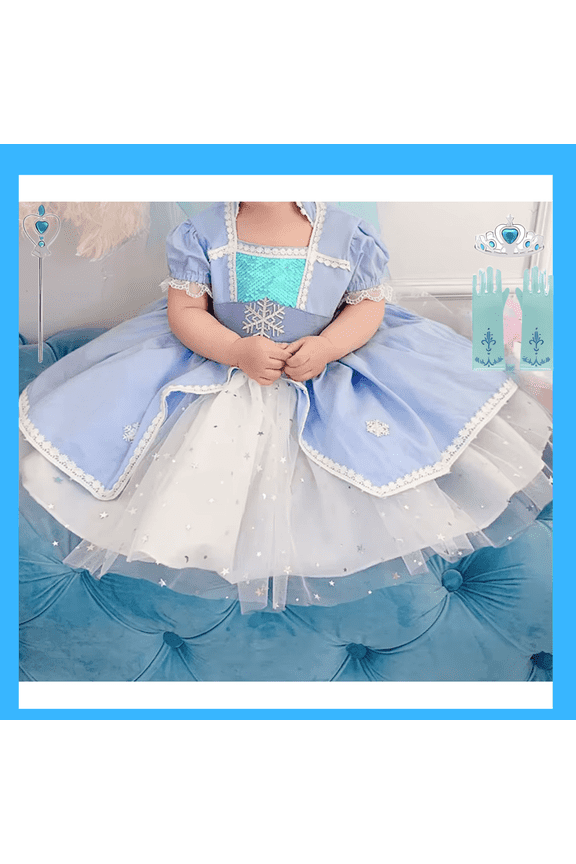 Elsa Dress for Toddlers (18M-2T) with Cape, Wand, Crown & Tiara