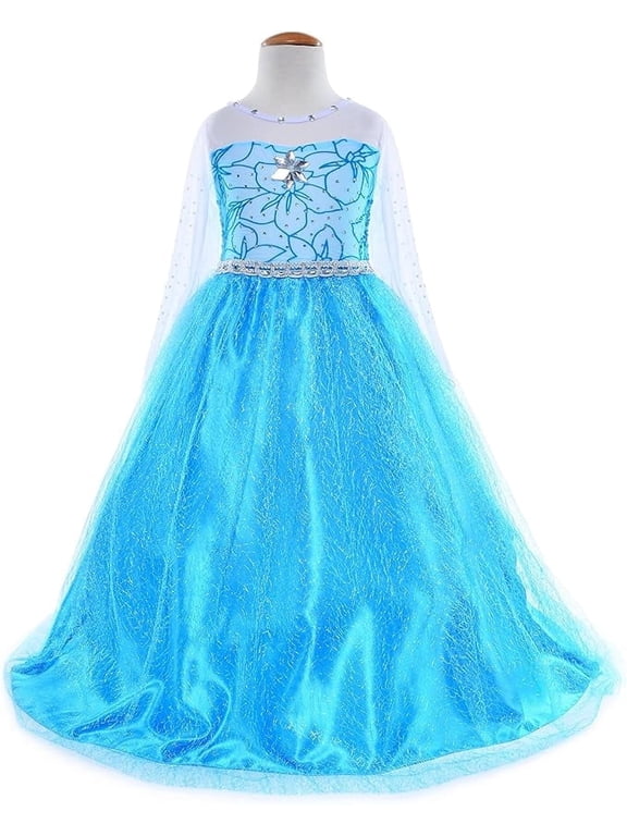 Elsa Costume, Frozen Toddler Girl, Blue Princess Dress, Girl Costume Cosplay, Outfit, Dress with Cape 7Y-9Y
