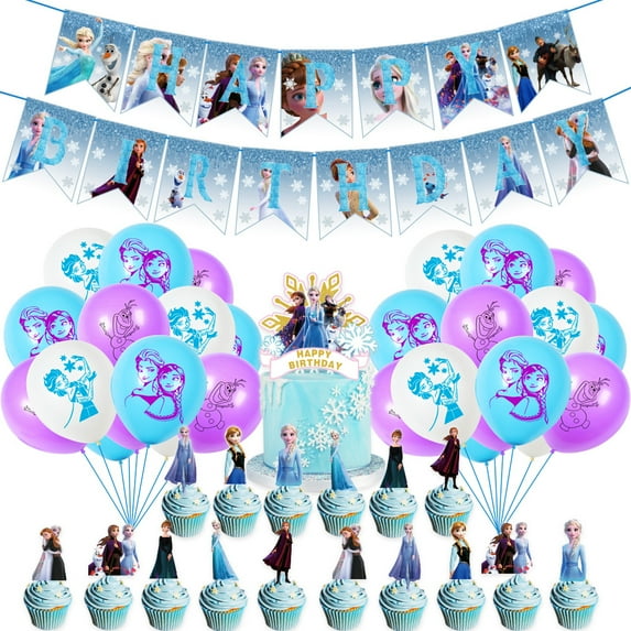 Elsa Party Supplies Pack Includes,Banner,Cake Topper ,Balloons for party Decoration