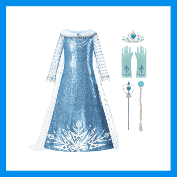 Elsa Princess Frozen Girls Fancy Dress Costume with Accessories for Toddler/Kids 2T-7Y