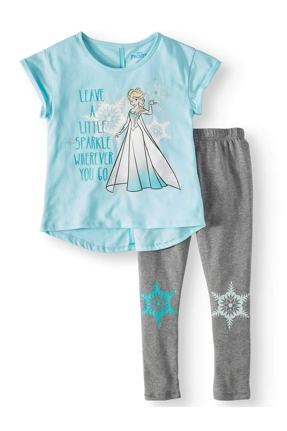 Elsa Sparkle Graphic T-Shirt Capri Legging, 2-Piece Outfit Set (Little Girls)