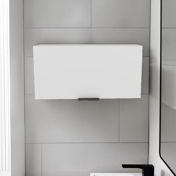 TUHOME Elsah Pull-Up Door Wall Cabinet, 9.9" x 20" x 8.5" White Wood, Small Bathroom Wall Cabinet
