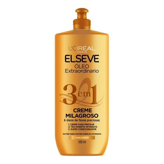 Elseve - Linha Oleo Extraordinario - Creme de Tratamento 3 em 1 Milagroso 500 Ml - (Extraordinary Oil Collection - Miracle 3 in 1 Treatment Cream 16.91 Fl oz)