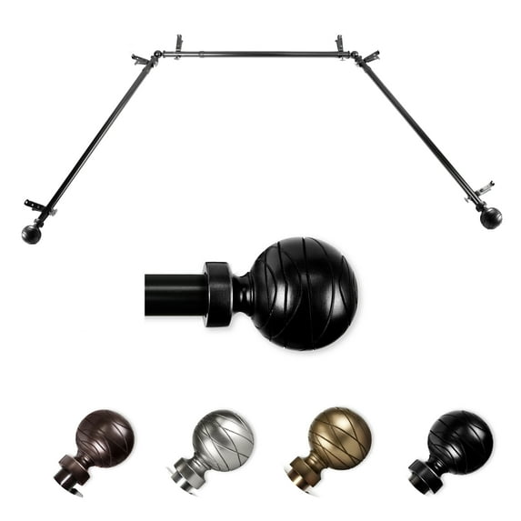 Elsha 13/16" Bay Window curtain rod 20"-36", 38"-72" - Black