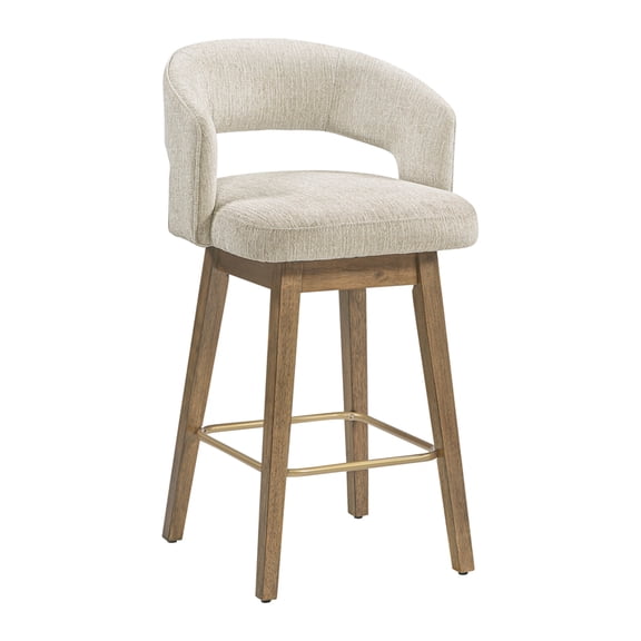Elsie 26" Swivel Counter stool in Linen Cream Fabric with Oak Wood - 2 Pack