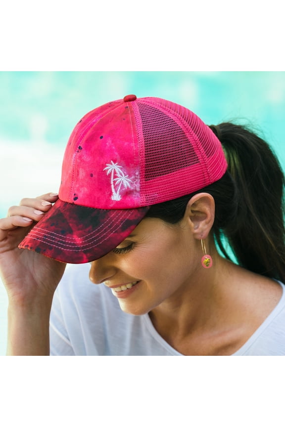 Adjustable Embroidered Fuchsia Tie Dye Trucker Baseball Cap for Women and Men